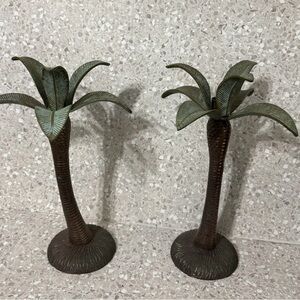Tommy Bahama Decorative Palm Tree Candle Holders Cast Iron, Boho,Tropical decor